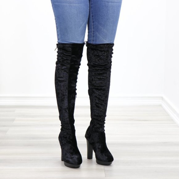 black velvet thigh boots